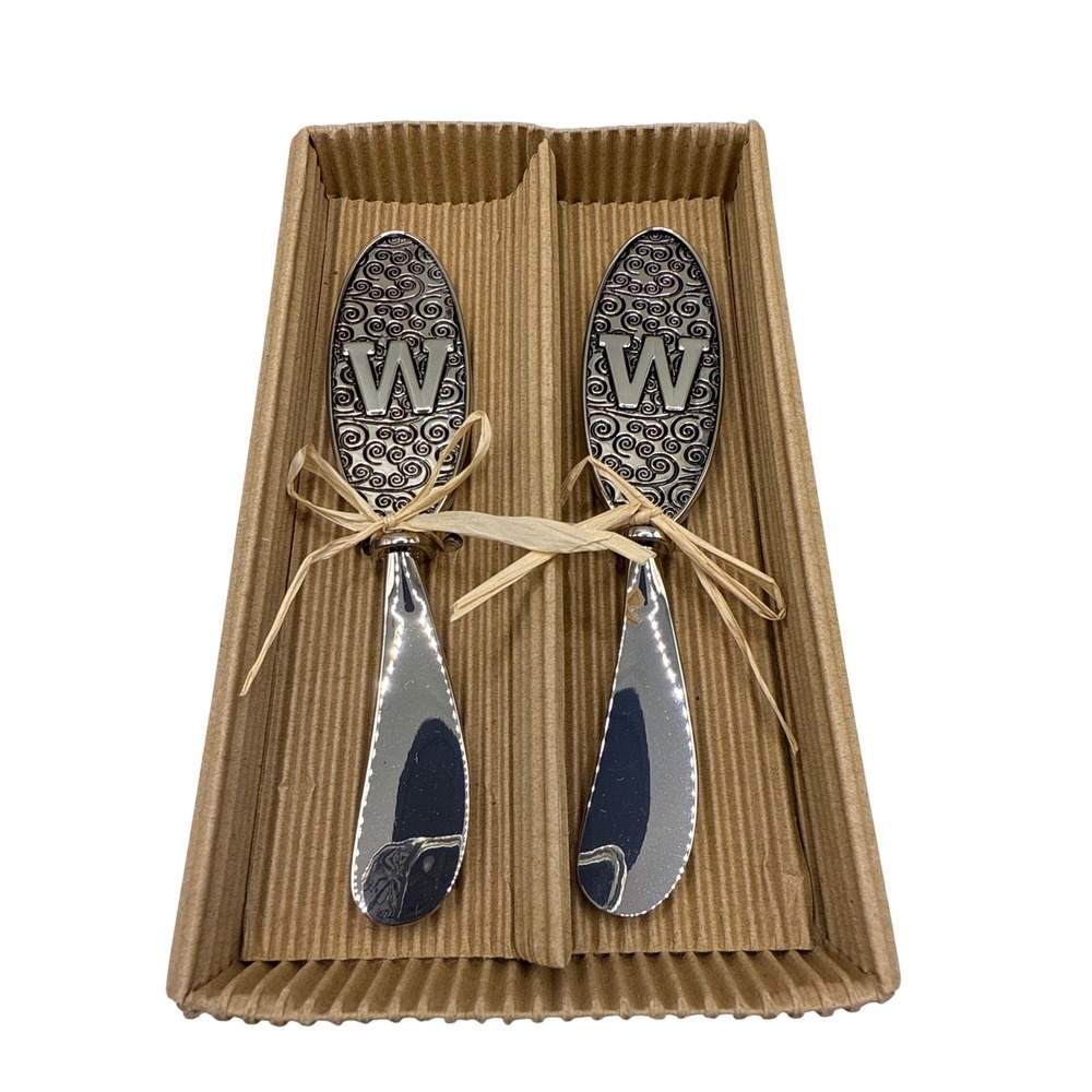 Set of 2 Decorative Spreaders Monogram‎ W Silver Tone